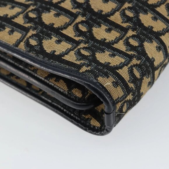 Christian Dior Trotter Canvas Hand Bag Navy Gold Auth 142435 - Picture 5 of 16